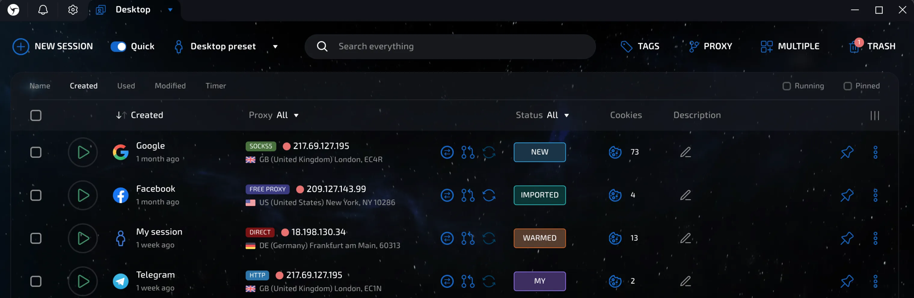 Image for theme  Deep space